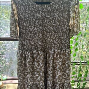 Floral greenand White Dress